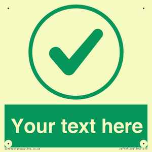 Custom green background, green tick in circle sign